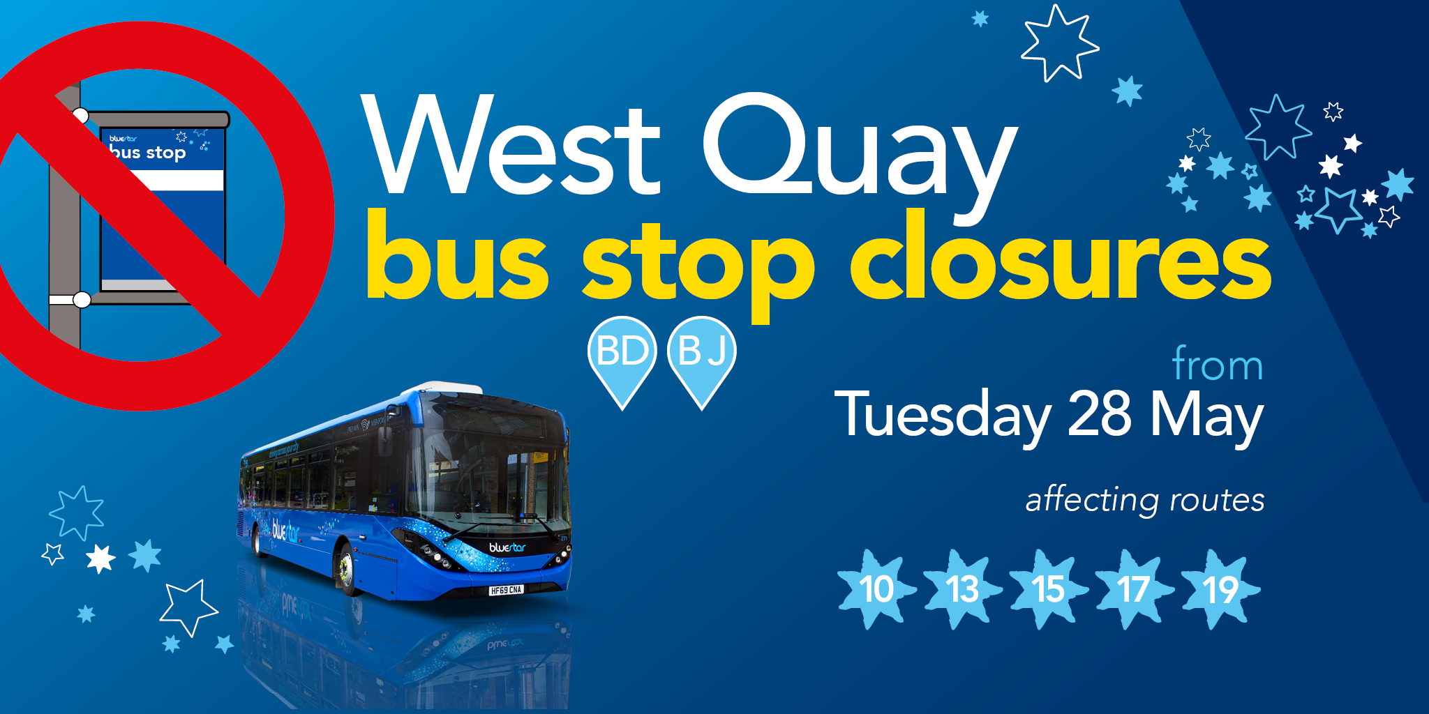 West Quay bus stop closures during Albion Place/Castle Way works - Bluestar