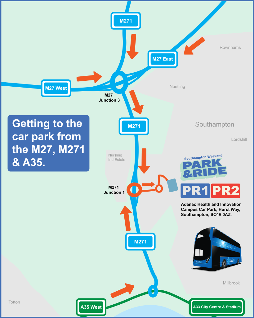 map showing the location of the park & ride car park from the motorway