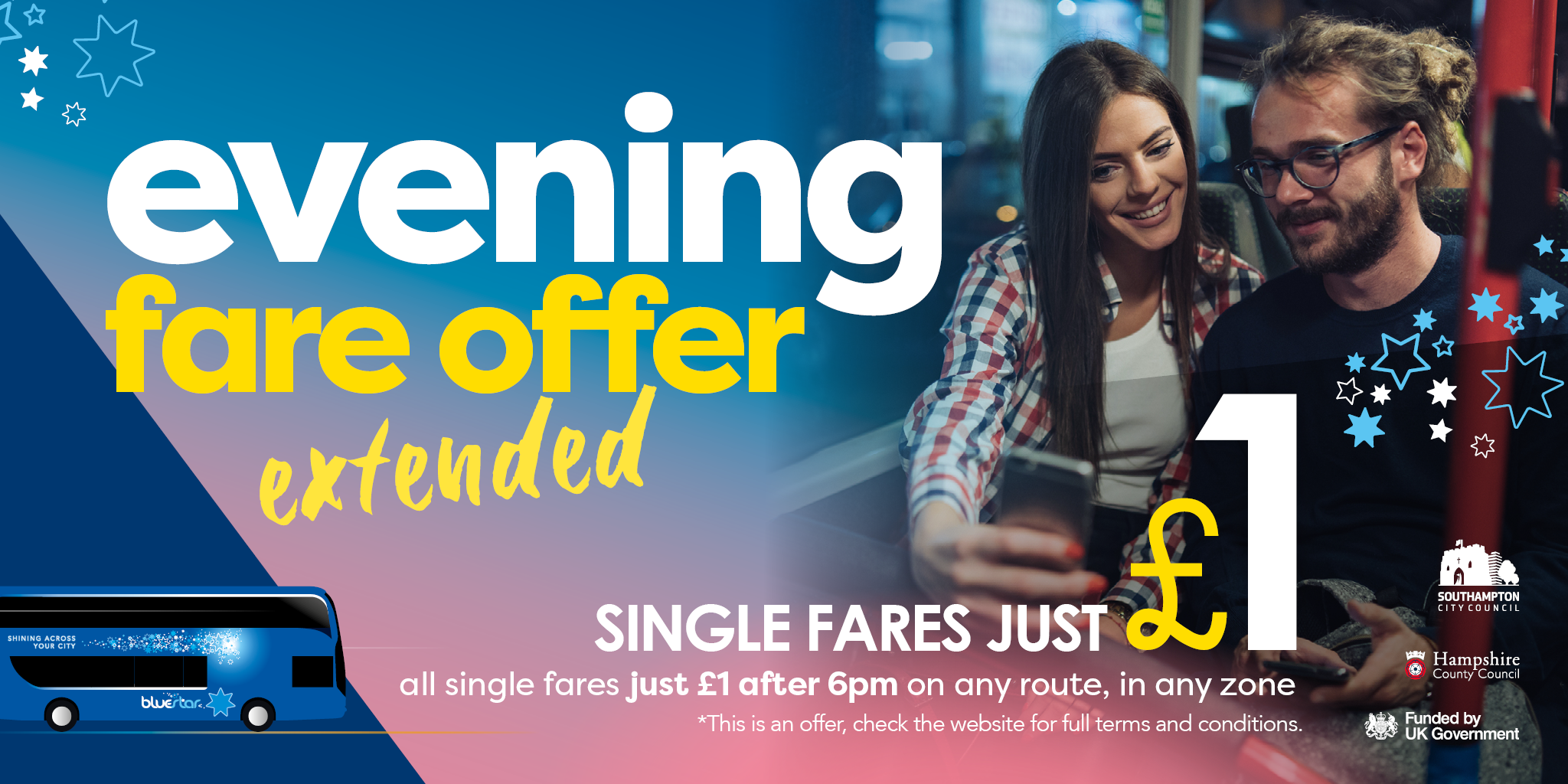 evening fare offer extended - single fares just £1