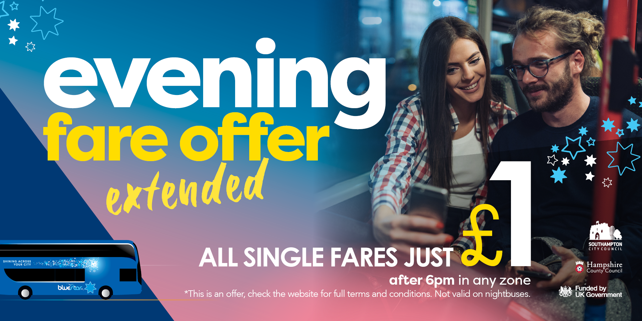 evening fare offer extended - single fares just £1