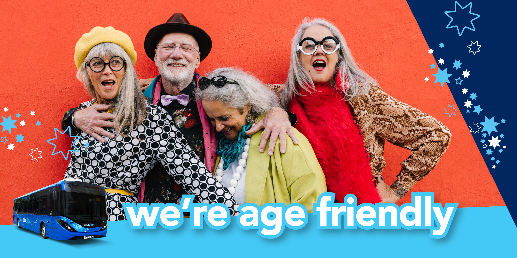 group of older people - "we're age friendly"