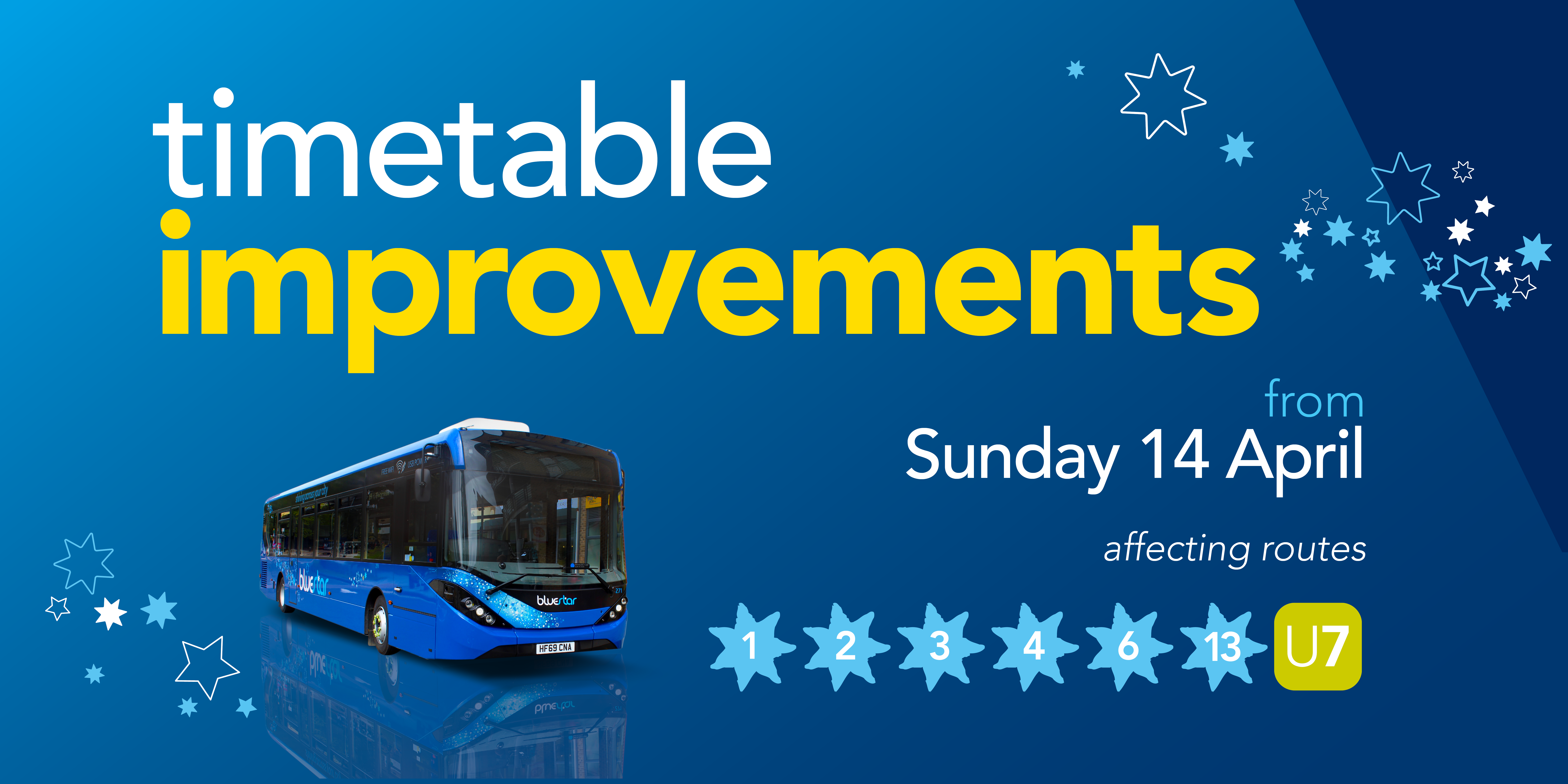 timetable improvements from Sunday 14 April image with a Bluestar bus