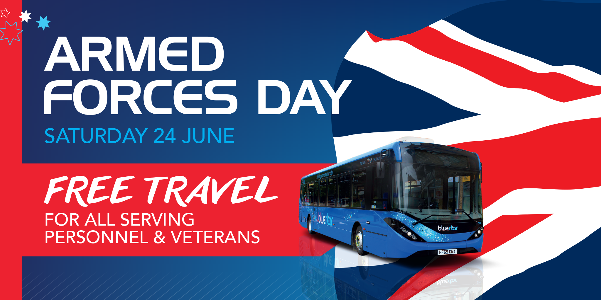 Armed forces day free travel bus with union jack image