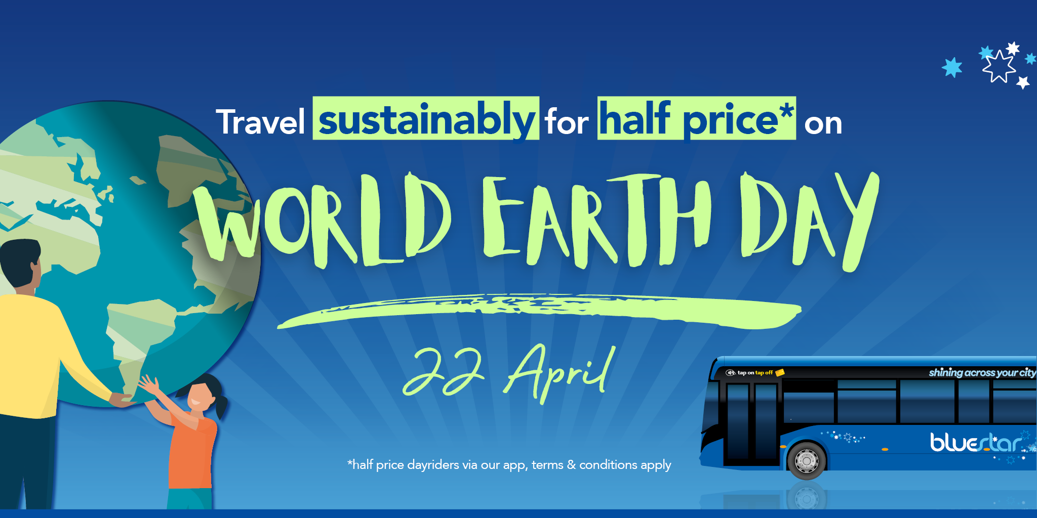 travel sustainably for half price on world earth day - 22 april