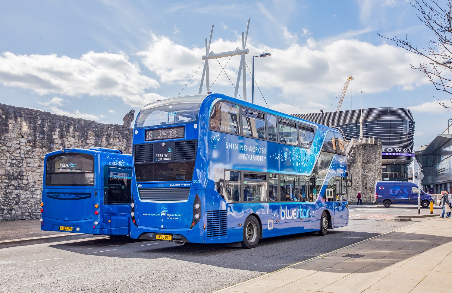 Photo of two bluestar buses parked up by Westquay