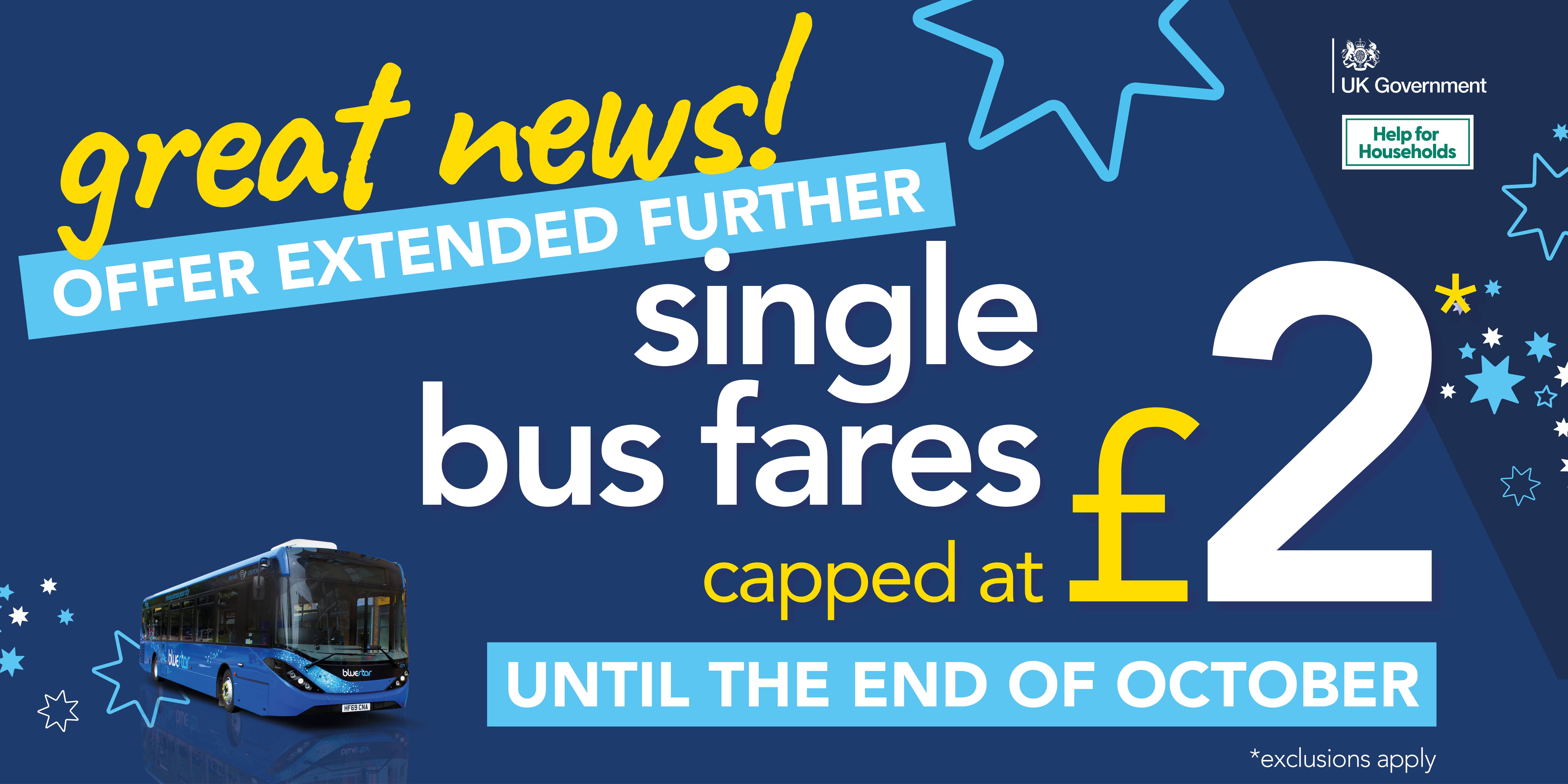Great news offer extended further, single fares capped at £2 until the end of October image