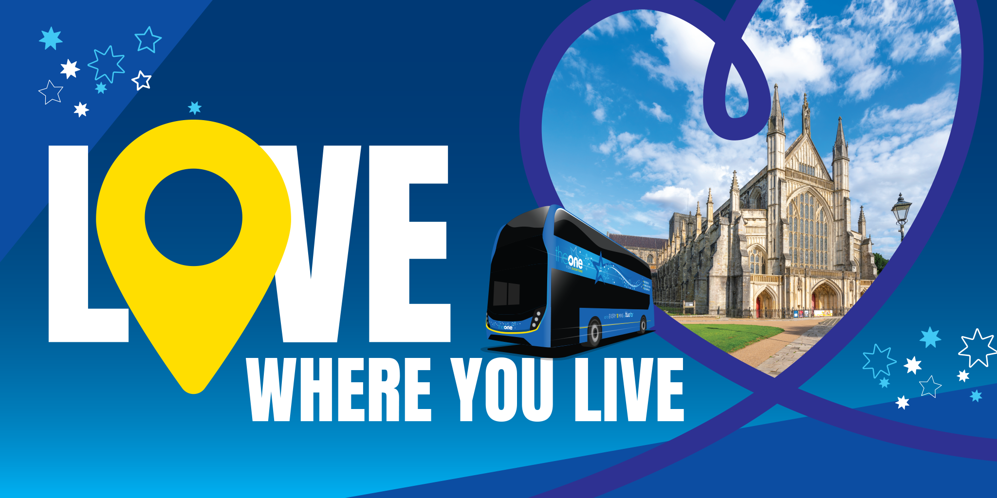Love Where You Live image of a Bluestar bus with Winchester Cathedral