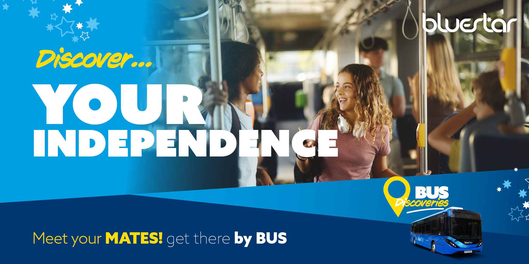 Discover your independence image of kids on a bus