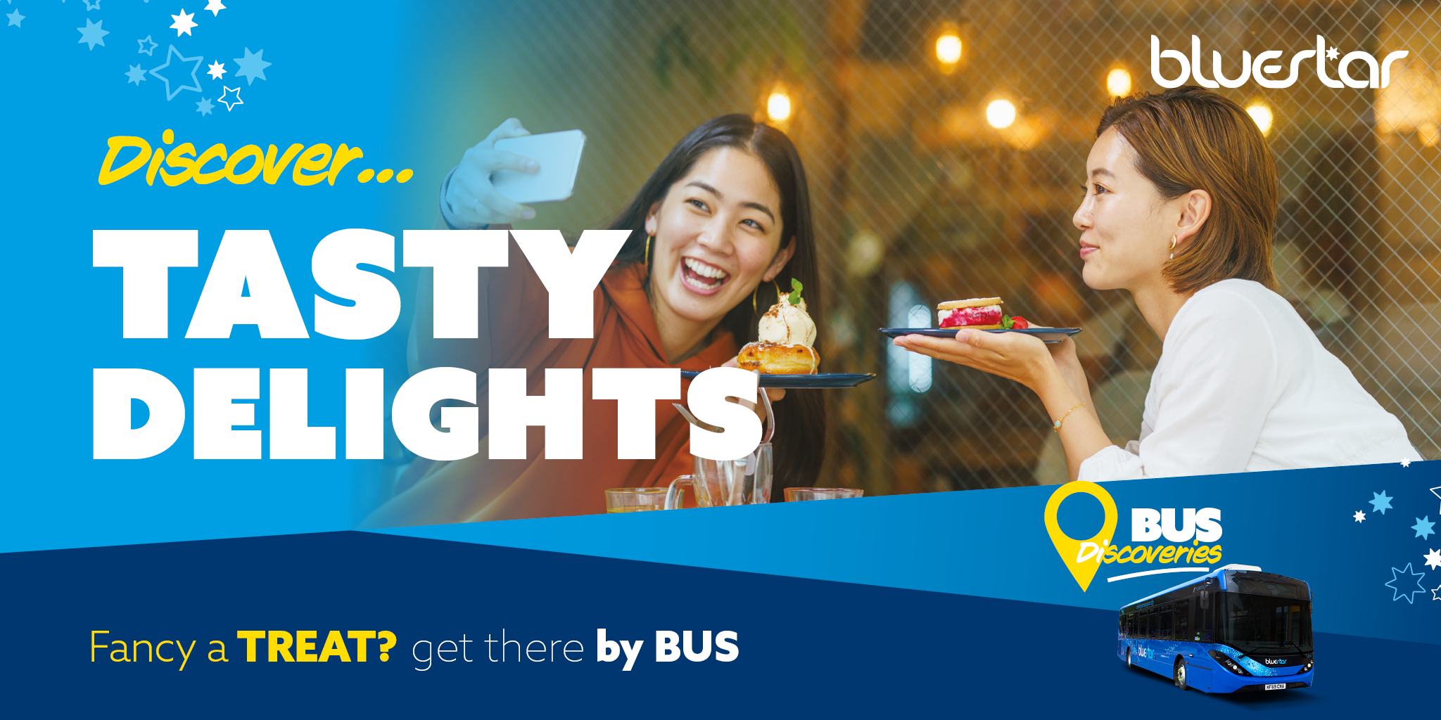 Discover tasty delights image of people posing with desserts