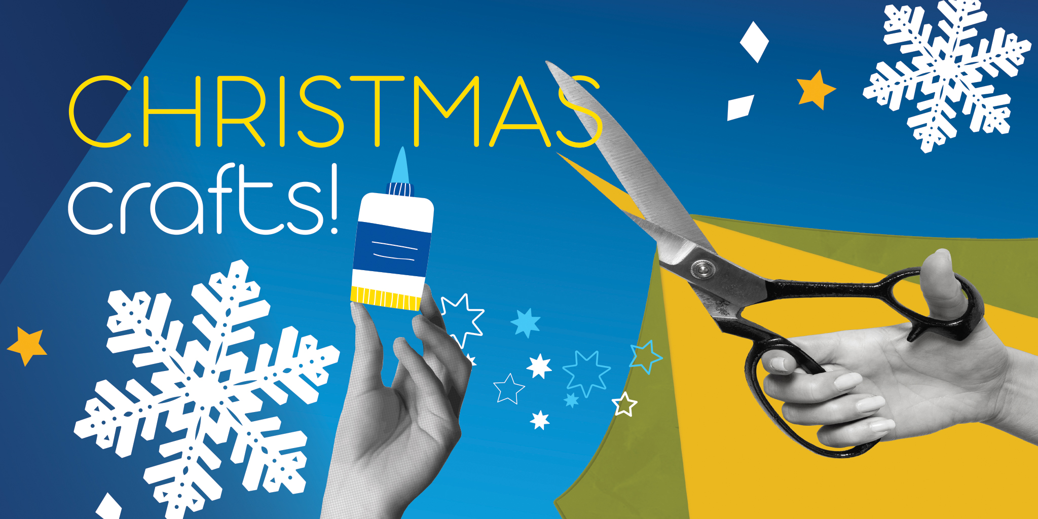 Christmas crafts image with scissors and a Christmas tree