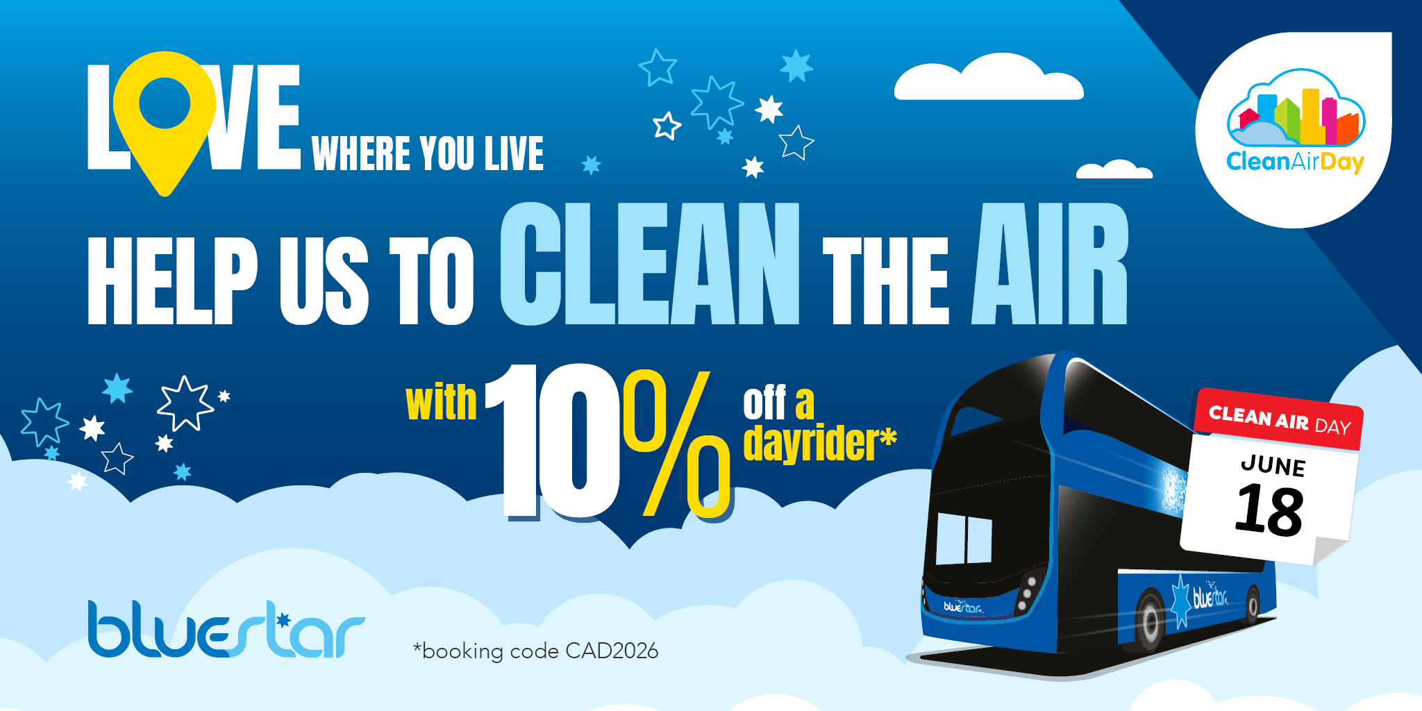 Love where you live help us to clean the air 10% off dayriders