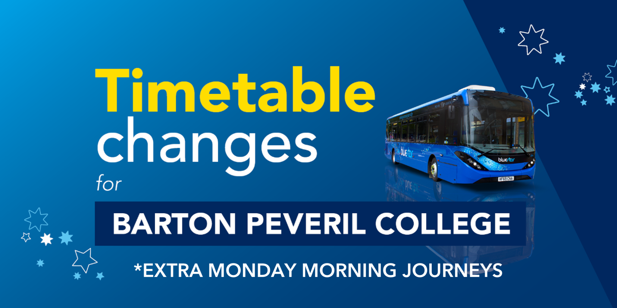 Timetable changes for Barton Peveril College (extra Monday morning journeys) image