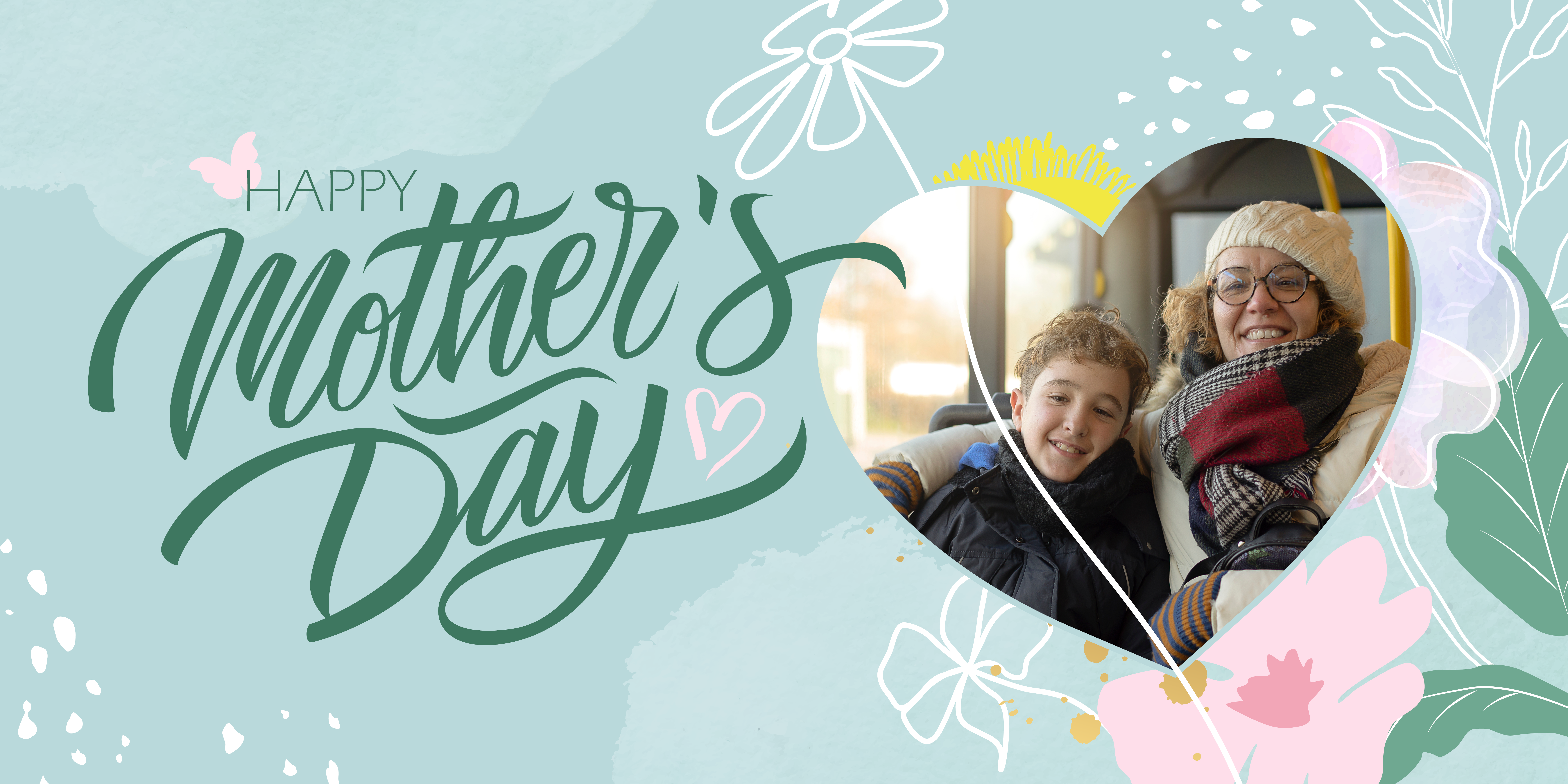 Happy Mother's Day image of mother and son on a bus