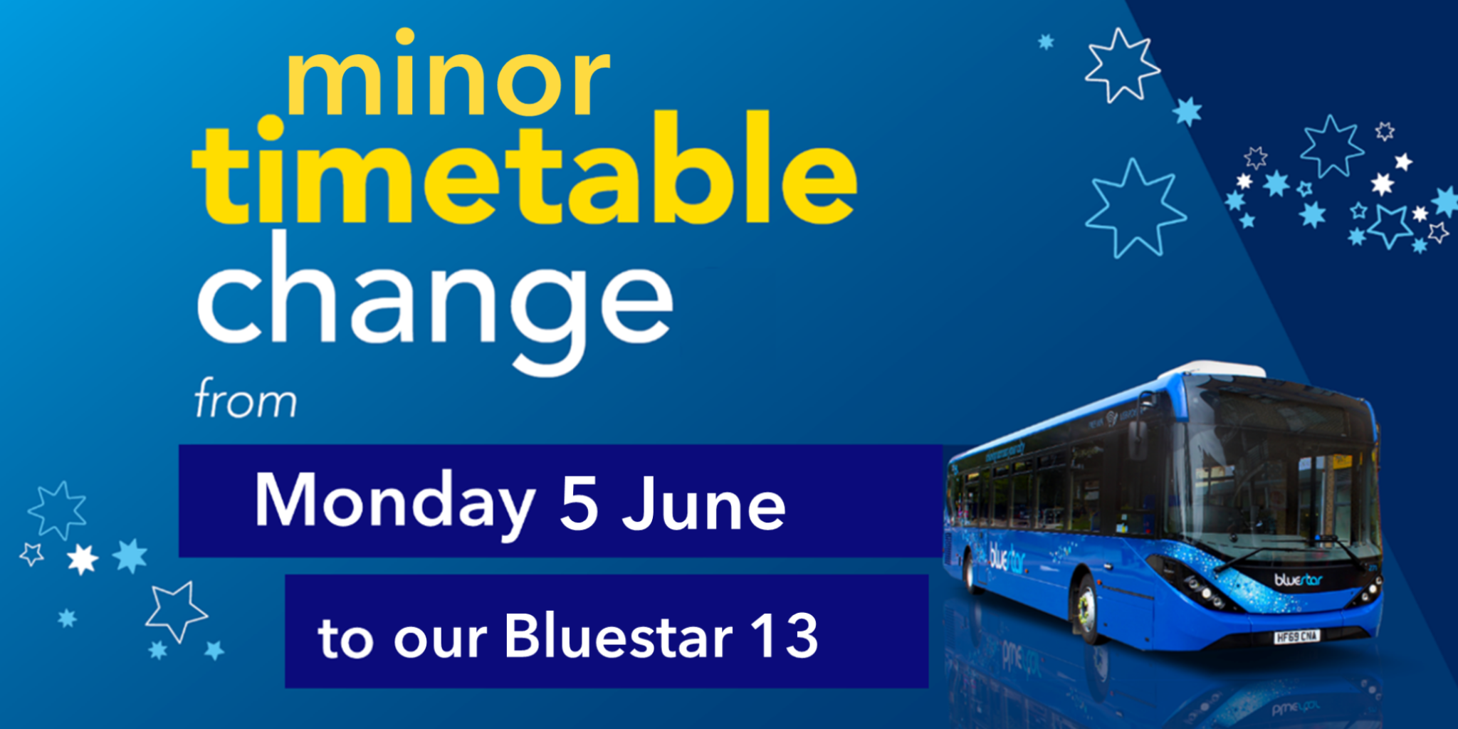 minor timetable changes from Monday 5 June to Bluestar 13 image