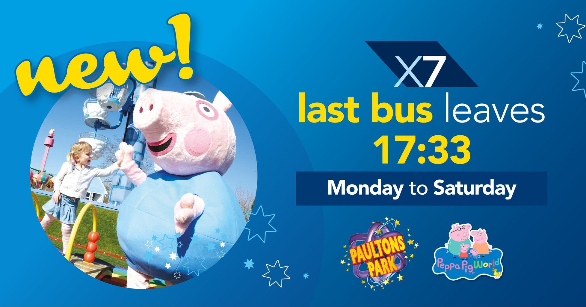 x7 last bus leaves 17:33 Monday to Saturday image