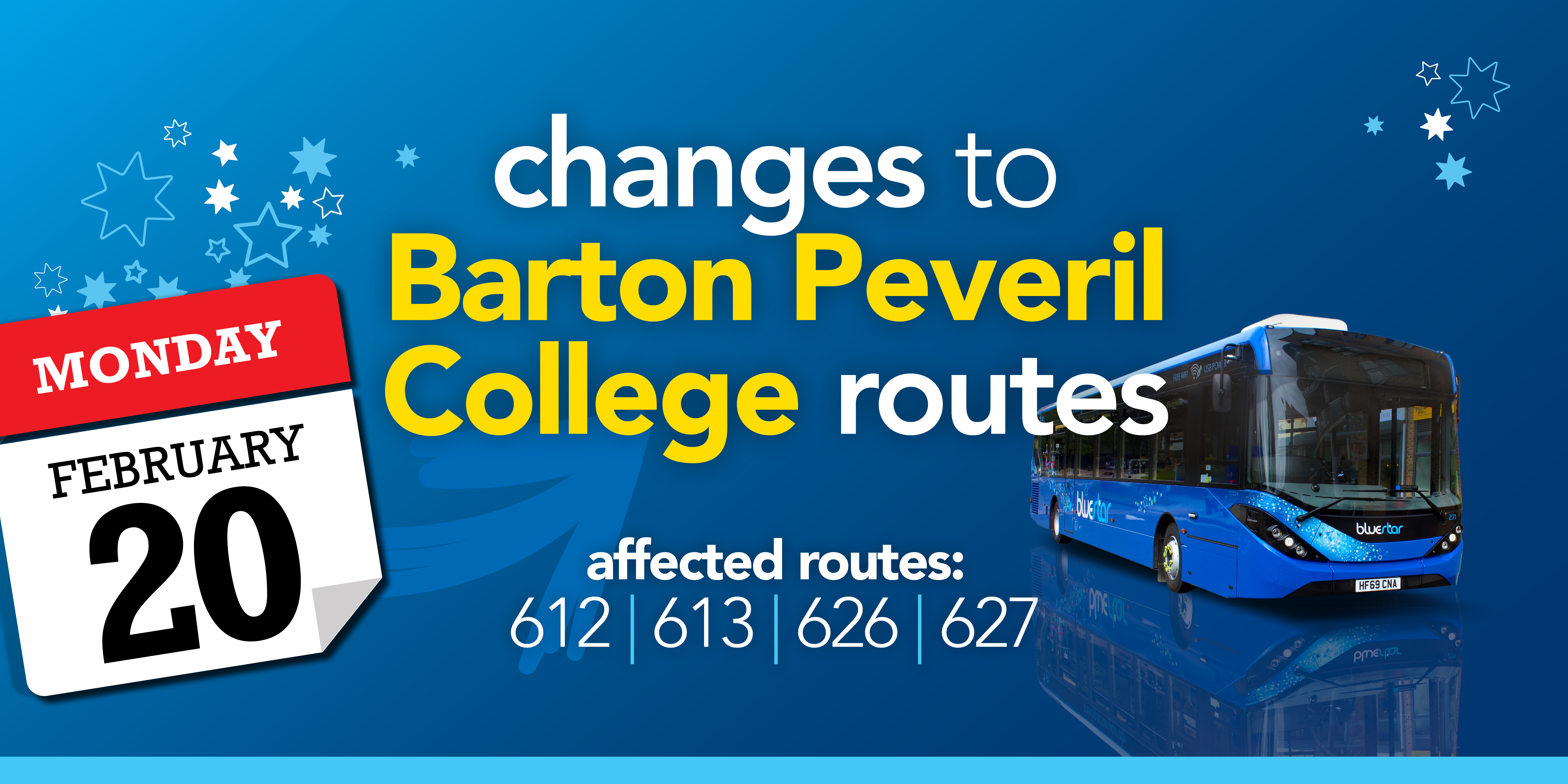 Changes to Barton Peveril College routes - 612, 613, 626, 627 image