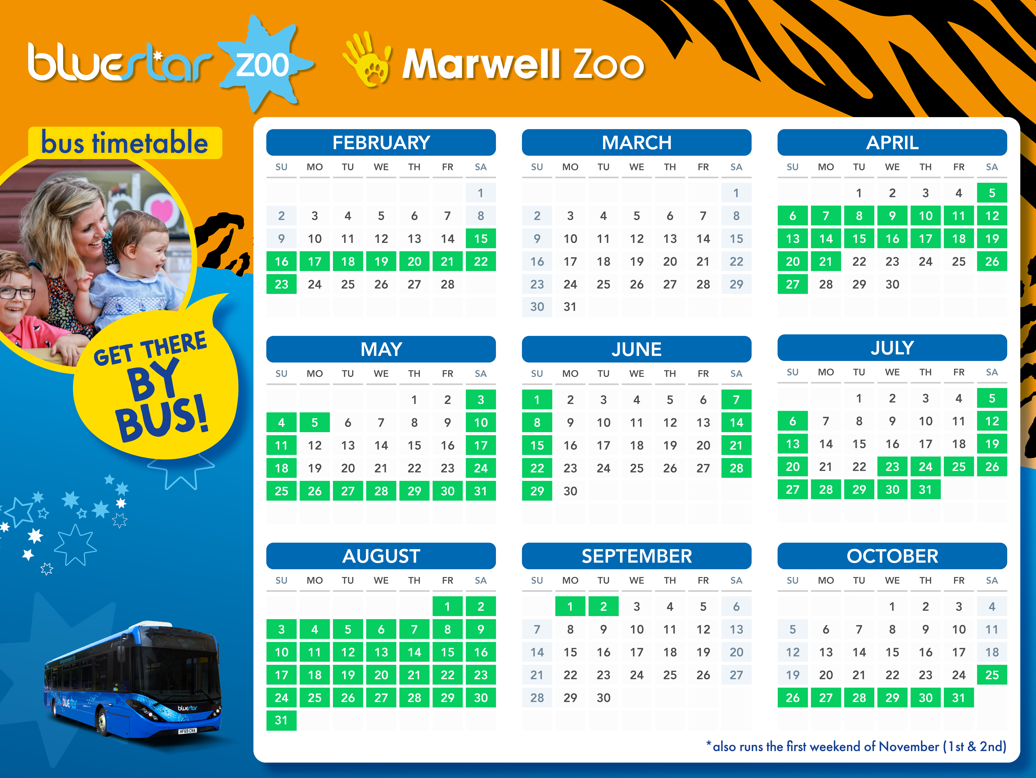 Bluestar z00 to marwell zoo running days calendar